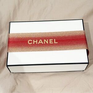 Chanel gift box with limited edition red and gold extra wide wrapping ribbon